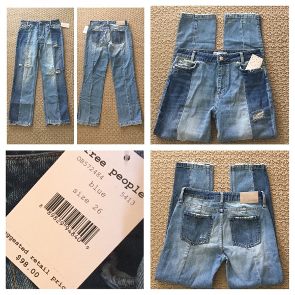 Free People Patchwork High Waist Crop Jeans. NWT. - Picture 5 of 8